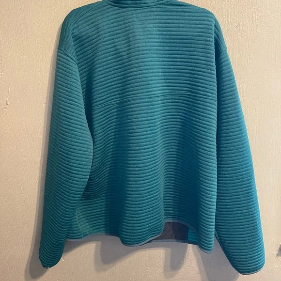 L.L. Bean 1/4 Snap Long Teal Crewneck Sweater with Ribbed Texture - Picture 7 of 10